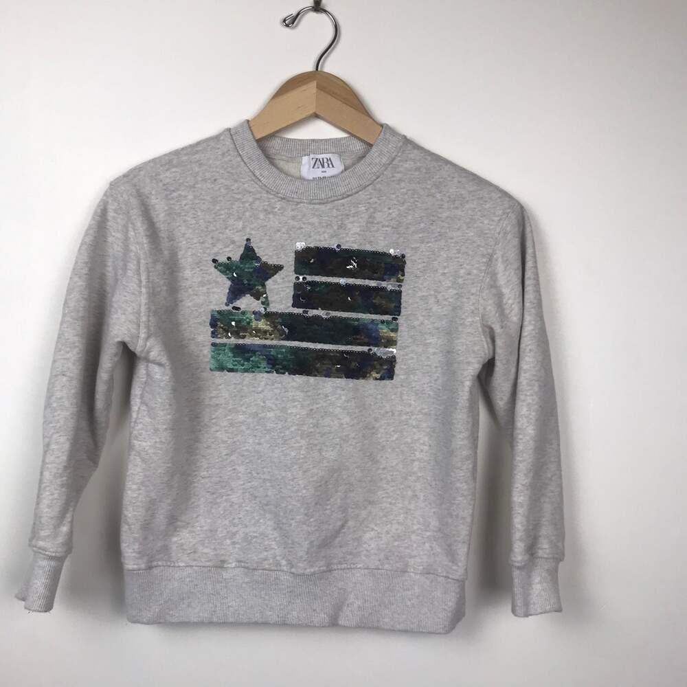 Zara kids 11-12 sequin‎ camo/silver flag